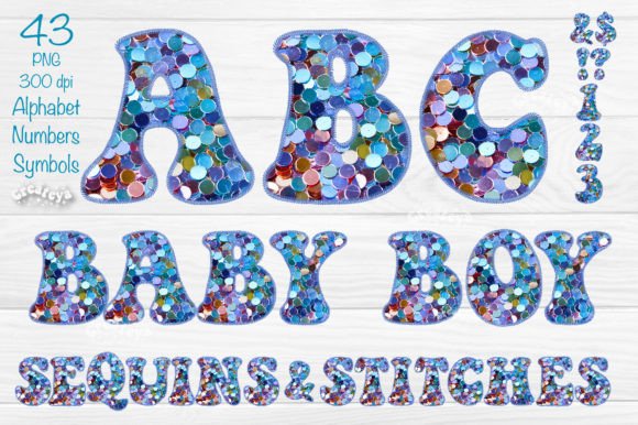 Baby Alphabet PNG Boy Glitter Letters
