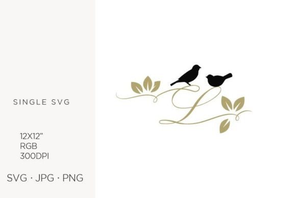 Birds on a Branch, Golden Letter L: Graphics & Icons