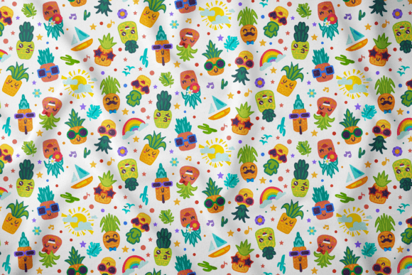 Cartoon Pineapple Smiles Seamless Pattern