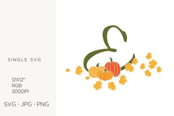 E Letter, Autumn, Leaves and Pumpkin Graphics & Icons