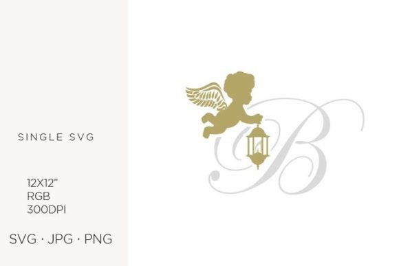 Golden Baby Angel with Lantern, Letter B