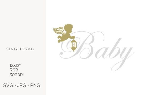 Golden Baby Angel with Lantern, Letter Graphics & Icons
