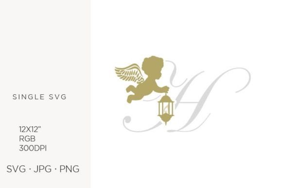 Golden Baby Angel with Lantern, Letter H Graphics & Icons