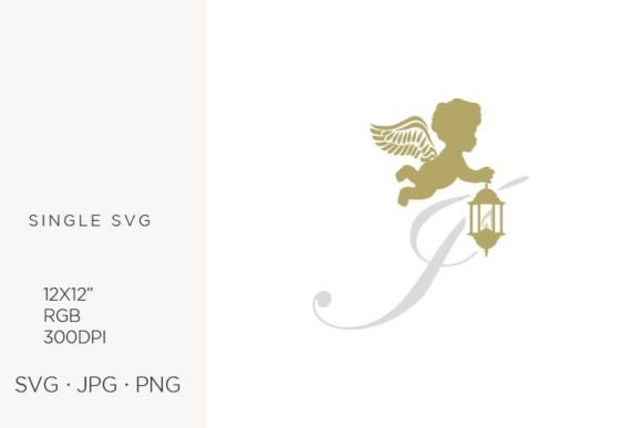Golden Baby Angel with Lantern, Letter I Graphics & Icons