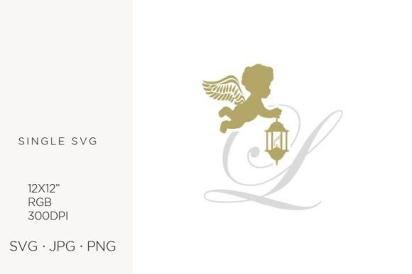 Golden Baby Angel with Lantern, Letter L Graphics & Icons