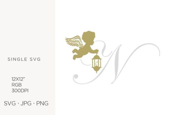 Golden Baby Angel with Lantern, Letter N Graphics & Icons