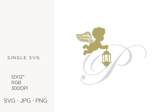 Golden Baby Angel with Lantern, Letter P Graphics & Icons