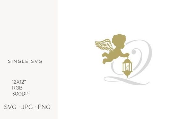 Golden Baby Angel with Lantern, Letter Q Graphics & Icons
