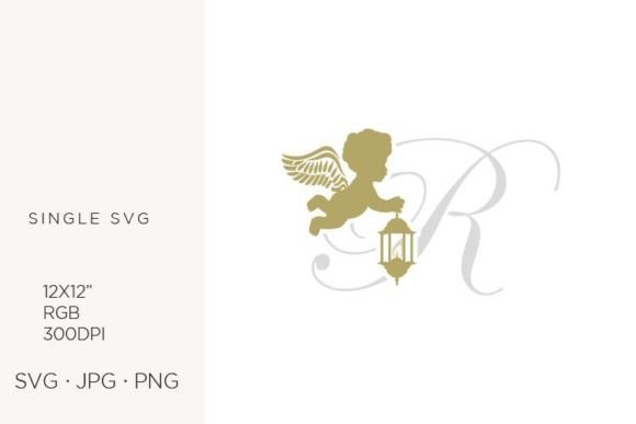 Golden Baby Angel with Lantern, Letter R Graphics & Icons