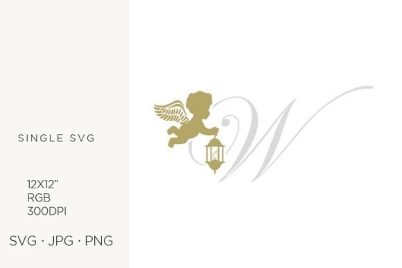 Golden Baby Angel with Lantern, Letter W Graphics & Icons