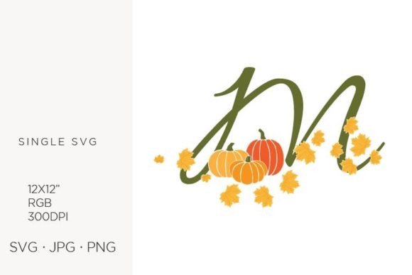 M Letter, Autumn, Leaves and Pumpkin