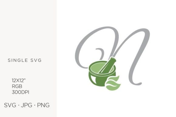 Mortar and Pestle, Spice and Letter N Graphics & Icons