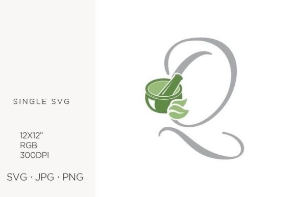 Mortar and Pestle, Spice and Letter Q Icons & Graphics