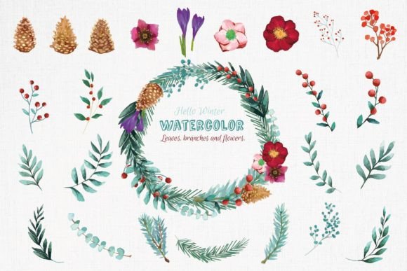 Winter Floral and Leafy Clip Art Pack: Graphics for Print Templates